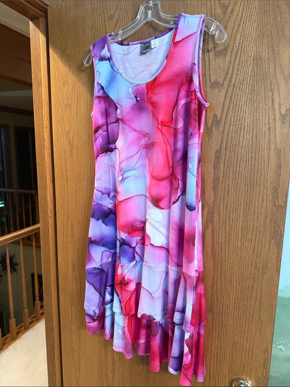 Simply Art by Dolcezza Sleeveless Pink & Purple Abstract Midi Dress